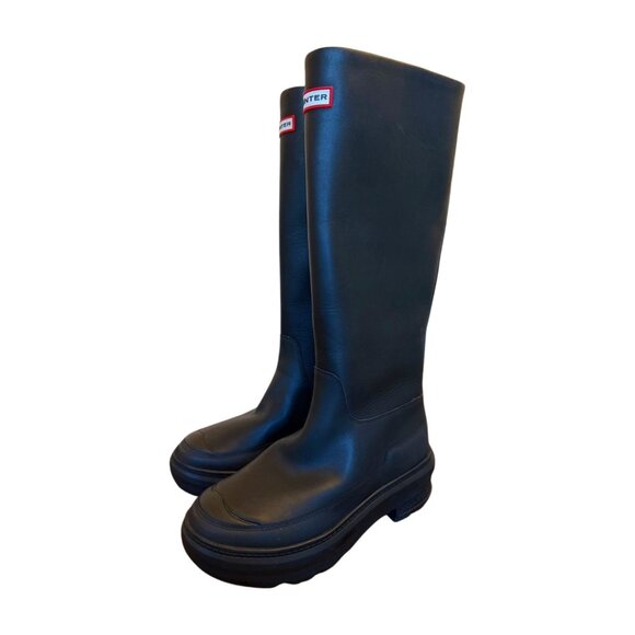 Hunter × Killing Eve Rain Boots Women’s 8 | Black Matte Tall Lined | NWOT | Limi - Picture 1 of 6